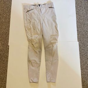 Lightly stained white Horsewear full seat zip up breeches with belt loops